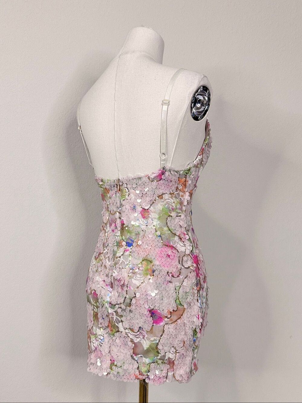 Bella Barnett Floral Sequin Bodycon Mini Dress XS Blush Cocktail Party Date HoCo - Picture 14 of 16